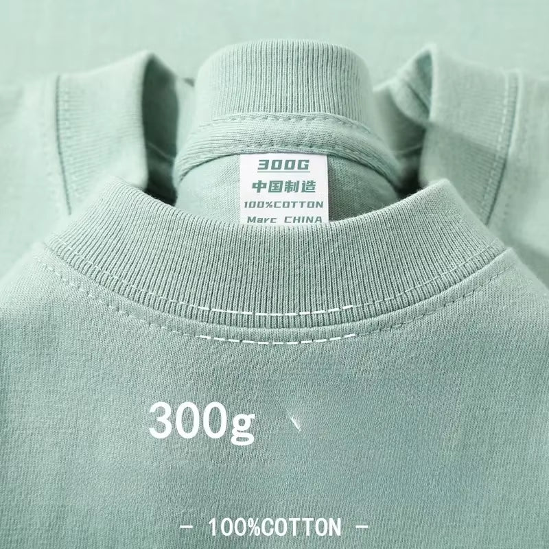 Summer Cotton Heavy Duty 300Grams American Pure Cotton Short Sleeves T-Shirt Men Casual Base Top Oversized T Shirt