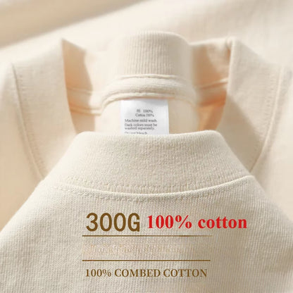 Summer Cotton Heavy Duty 300Grams American Pure Cotton Short Sleeves T-Shirt Men Casual Base Top Oversized T Shirt