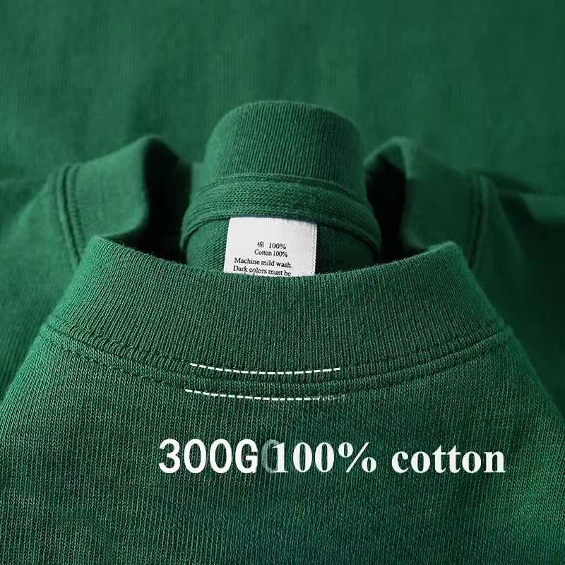 Summer Cotton Heavy Duty 300Grams American Pure Cotton Short Sleeves T-Shirt Men Casual Base Top Oversized T Shirt
