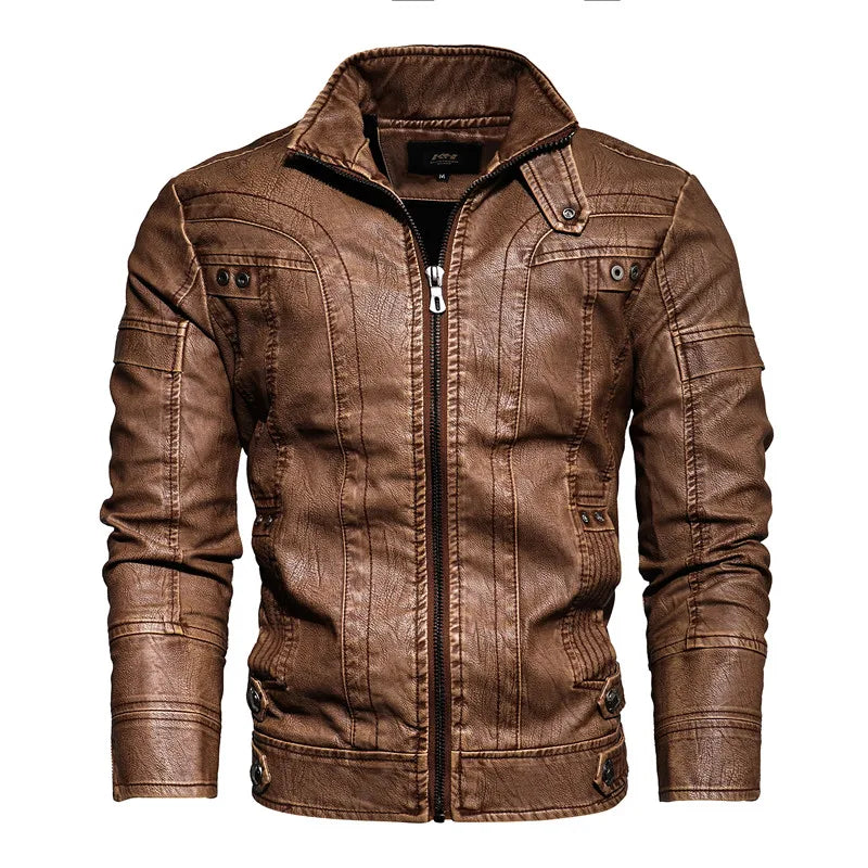 Men Fashion Leather Jacket Men Autumn Motorcycle Slim Fleece Jacket Coat Men Spring Outdoor Casual Motor Biker PU Leather Jacket