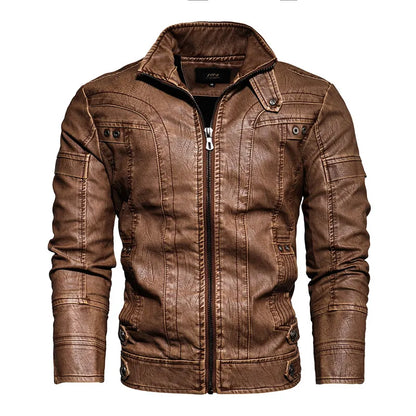Men Fashion Leather Jacket Men Autumn Motorcycle Slim Fleece Jacket Coat Men Spring Outdoor Casual Motor Biker PU Leather Jacket