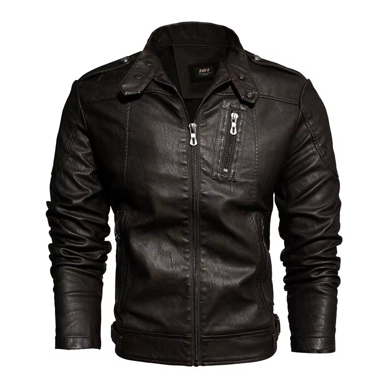 Men Fashion Leather Jacket Men Autumn Motorcycle Slim Fleece Jacket Coat Men Spring Outdoor Casual Motor Biker PU Leather Jacket
