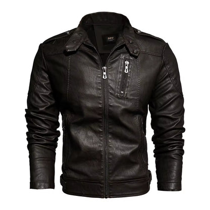 Men Fashion Leather Jacket Men Autumn Motorcycle Slim Fleece Jacket Coat Men Spring Outdoor Casual Motor Biker PU Leather Jacket