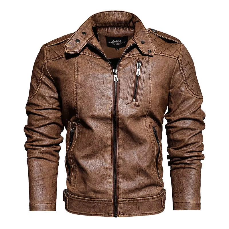 Men Fashion Leather Jacket Men Autumn Motorcycle Slim Fleece Jacket Coat Men Spring Outdoor Casual Motor Biker PU Leather Jacket