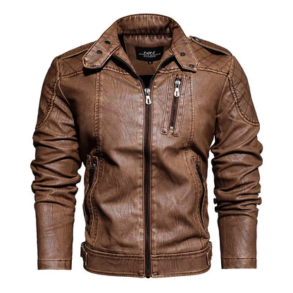 Men Fashion Leather Jacket Men Autumn Motorcycle Slim Fleece Jacket Coat Men Spring Outdoor Casual Motor Biker PU Leather Jacket