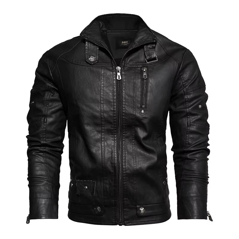 Men Fashion Leather Jacket Men Autumn Motorcycle Slim Fleece Jacket Coat Men Spring Outdoor Casual Motor Biker PU Leather Jacket