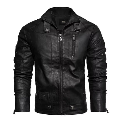 Men Fashion Leather Jacket Men Autumn Motorcycle Slim Fleece Jacket Coat Men Spring Outdoor Casual Motor Biker PU Leather Jacket