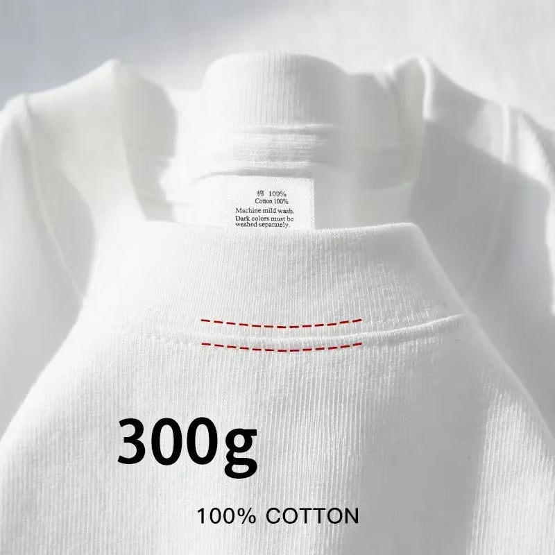 Summer Cotton Heavy Duty 300Grams American Pure Cotton Short Sleeves T-Shirt Men Casual Base Top Oversized T Shirt