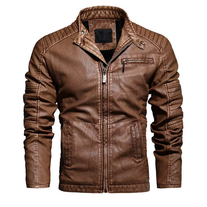 Men Fashion Leather Jacket Men Autumn Motorcycle Slim Fleece Jacket Coat Men Spring Outdoor Casual Motor Biker PU Leather Jacket