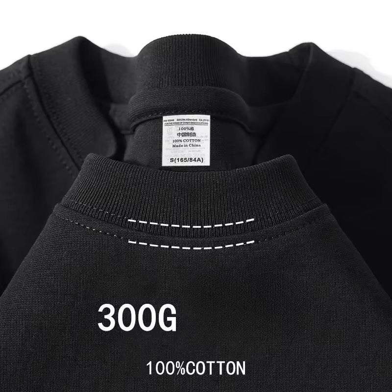Summer Cotton Heavy Duty 300Grams American Pure Cotton Short Sleeves T-Shirt Men Casual Base Top Oversized T Shirt