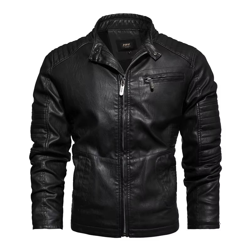 Men Fashion Leather Jacket Men Autumn Motorcycle Slim Fleece Jacket Coat Men Spring Outdoor Casual Motor Biker PU Leather Jacket