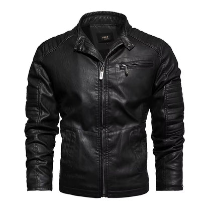 Men Fashion Leather Jacket Men Autumn Motorcycle Slim Fleece Jacket Coat Men Spring Outdoor Casual Motor Biker PU Leather Jacket