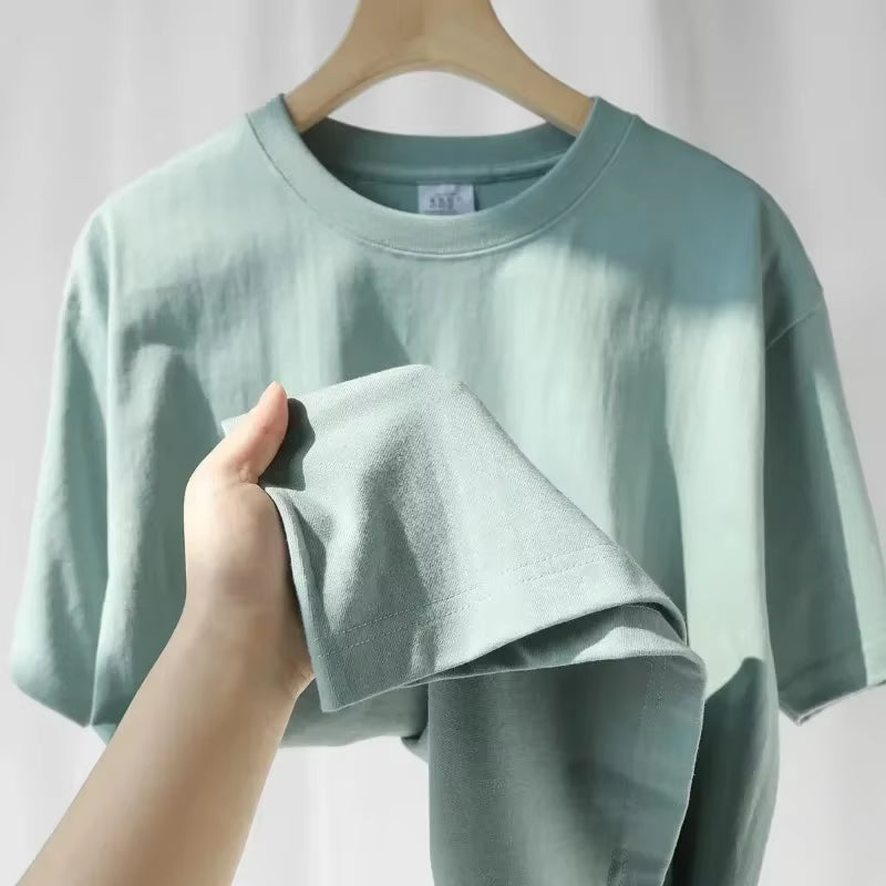 Summer Cotton Heavy Duty 300Grams American Pure Cotton Short Sleeves T-Shirt Men Casual Base Top Oversized T Shirt