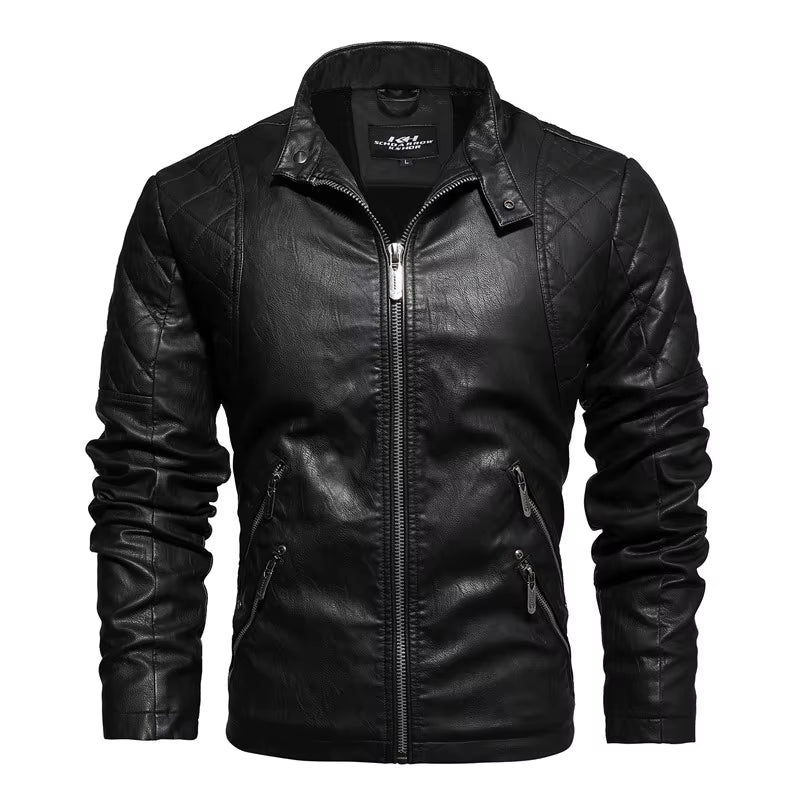 Men Fashion Leather Jacket Men Autumn Motorcycle Slim Fleece Jacket Coat Men Spring Outdoor Casual Motor Biker PU Leather Jacket