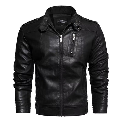 Men Fashion Leather Jacket Men Autumn Motorcycle Slim Fleece Jacket Coat Men Spring Outdoor Casual Motor Biker PU Leather Jacket