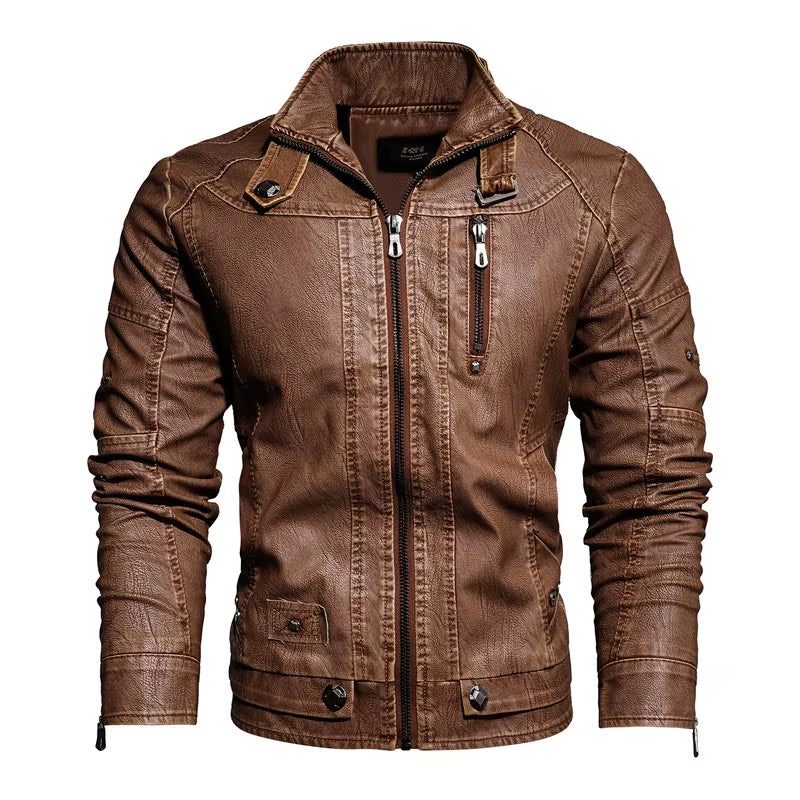 Men Fashion Leather Jacket Men Autumn Motorcycle Slim Fleece Jacket Coat Men Spring Outdoor Casual Motor Biker PU Leather Jacket