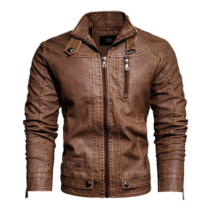 Men Fashion Leather Jacket Men Autumn Motorcycle Slim Fleece Jacket Coat Men Spring Outdoor Casual Motor Biker PU Leather Jacket