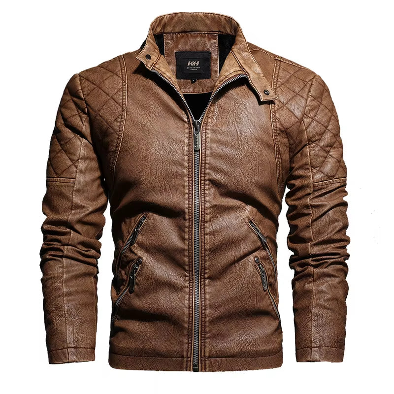 Men Fashion Leather Jacket Men Autumn Motorcycle Slim Fleece Jacket Coat Men Spring Outdoor Casual Motor Biker PU Leather Jacket
