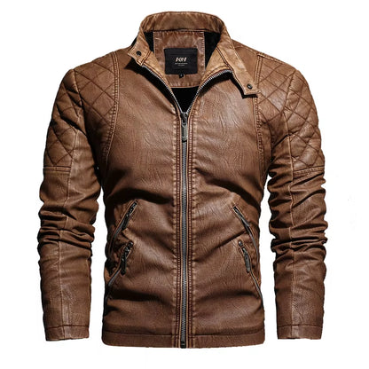 Men Fashion Leather Jacket Men Autumn Motorcycle Slim Fleece Jacket Coat Men Spring Outdoor Casual Motor Biker PU Leather Jacket