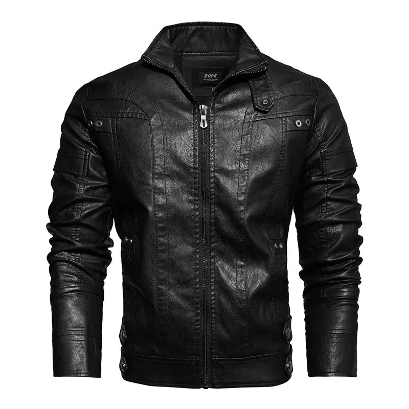 Men Fashion Leather Jacket Men Autumn Motorcycle Slim Fleece Jacket Coat Men Spring Outdoor Casual Motor Biker PU Leather Jacket