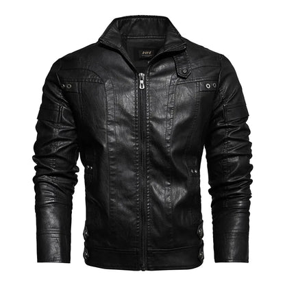 Men Fashion Leather Jacket Men Autumn Motorcycle Slim Fleece Jacket Coat Men Spring Outdoor Casual Motor Biker PU Leather Jacket