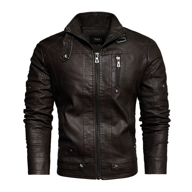 Men Fashion Leather Jacket Men Autumn Motorcycle Slim Fleece Jacket Coat Men Spring Outdoor Casual Motor Biker PU Leather Jacket