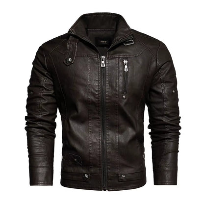 Men Fashion Leather Jacket Men Autumn Motorcycle Slim Fleece Jacket Coat Men Spring Outdoor Casual Motor Biker PU Leather Jacket
