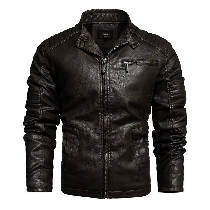 Men Fashion Leather Jacket Men Autumn Motorcycle Slim Fleece Jacket Coat Men Spring Outdoor Casual Motor Biker PU Leather Jacket