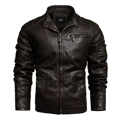 Men Fashion Leather Jacket Men Autumn Motorcycle Slim Fleece Jacket Coat Men Spring Outdoor Casual Motor Biker PU Leather Jacket