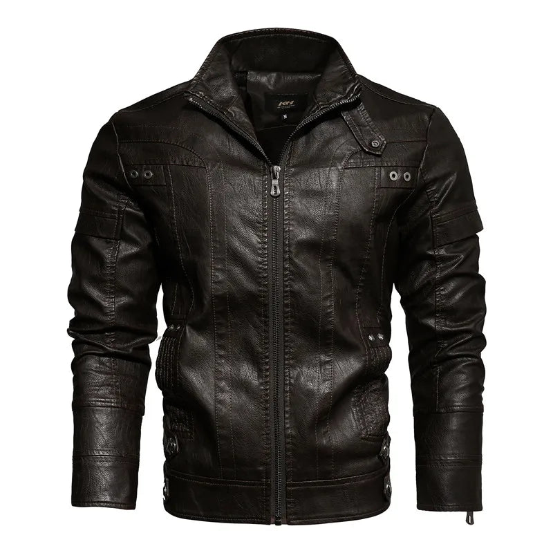 Men Fashion Leather Jacket Men Autumn Motorcycle Slim Fleece Jacket Coat Men Spring Outdoor Casual Motor Biker PU Leather Jacket