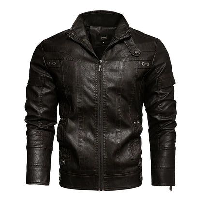 Men Fashion Leather Jacket Men Autumn Motorcycle Slim Fleece Jacket Coat Men Spring Outdoor Casual Motor Biker PU Leather Jacket